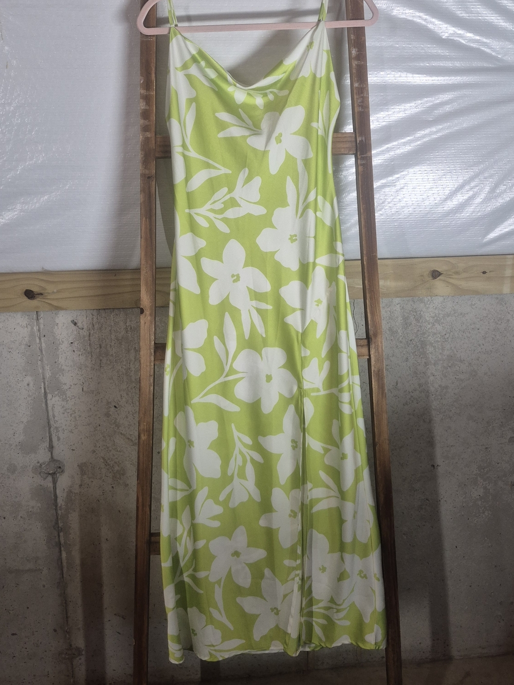 Lime Green & White Floral Maxi Slip Dress